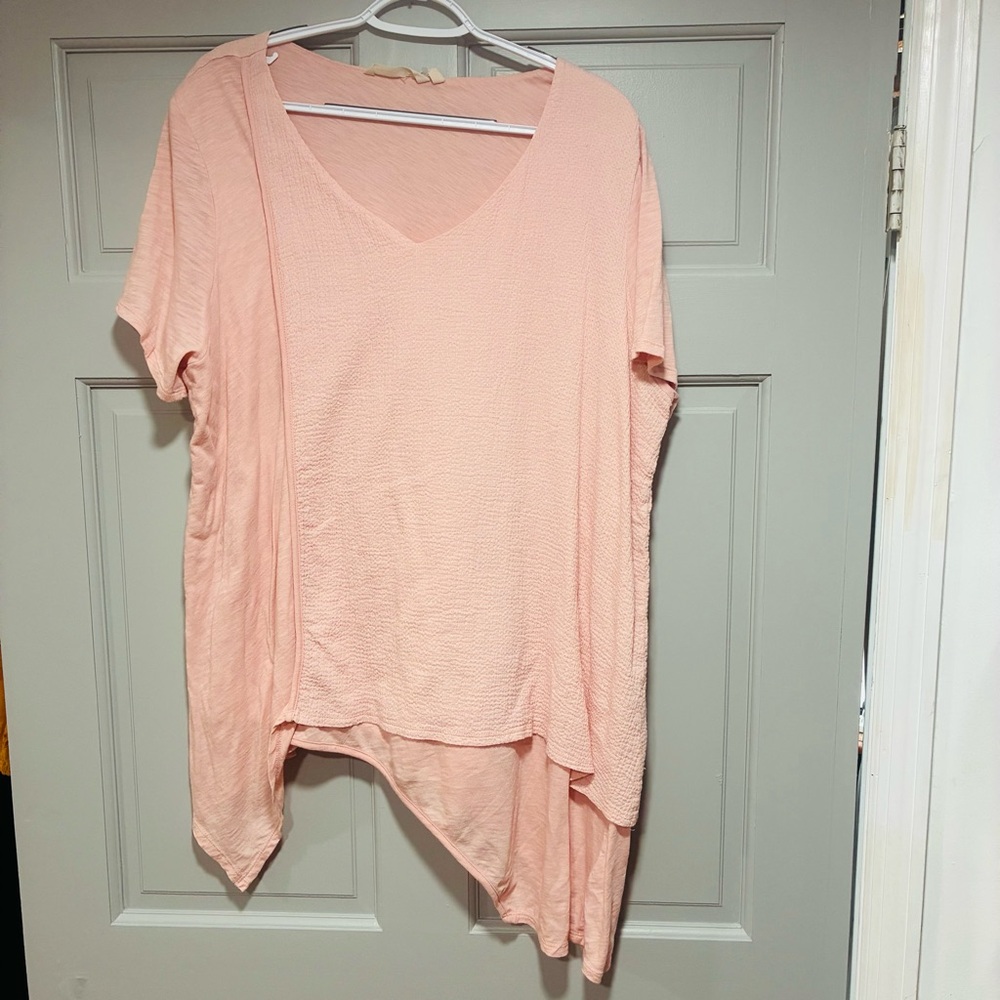 Soft Surroundings Women Top Size 1X V-Neck Asymmetrical Short‎ Sleeves Relaxed